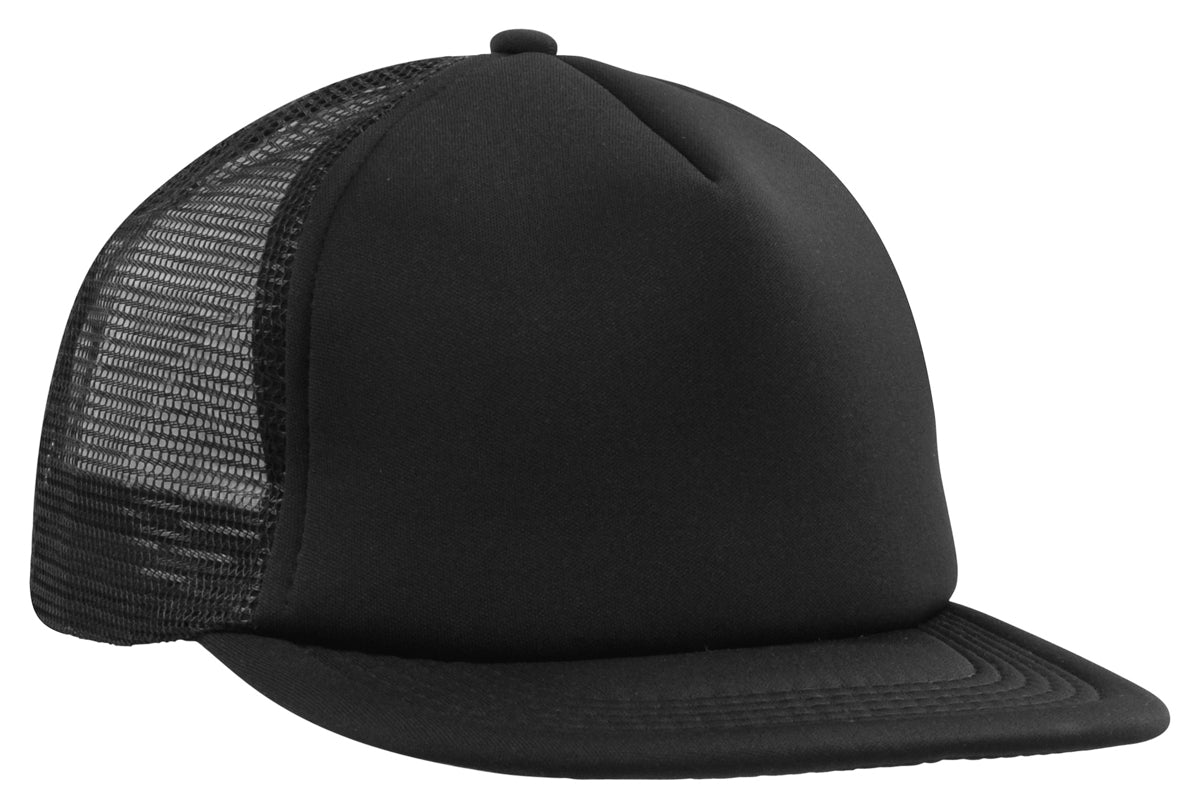 Trucker Mesh Cap With Flat Peak in Black