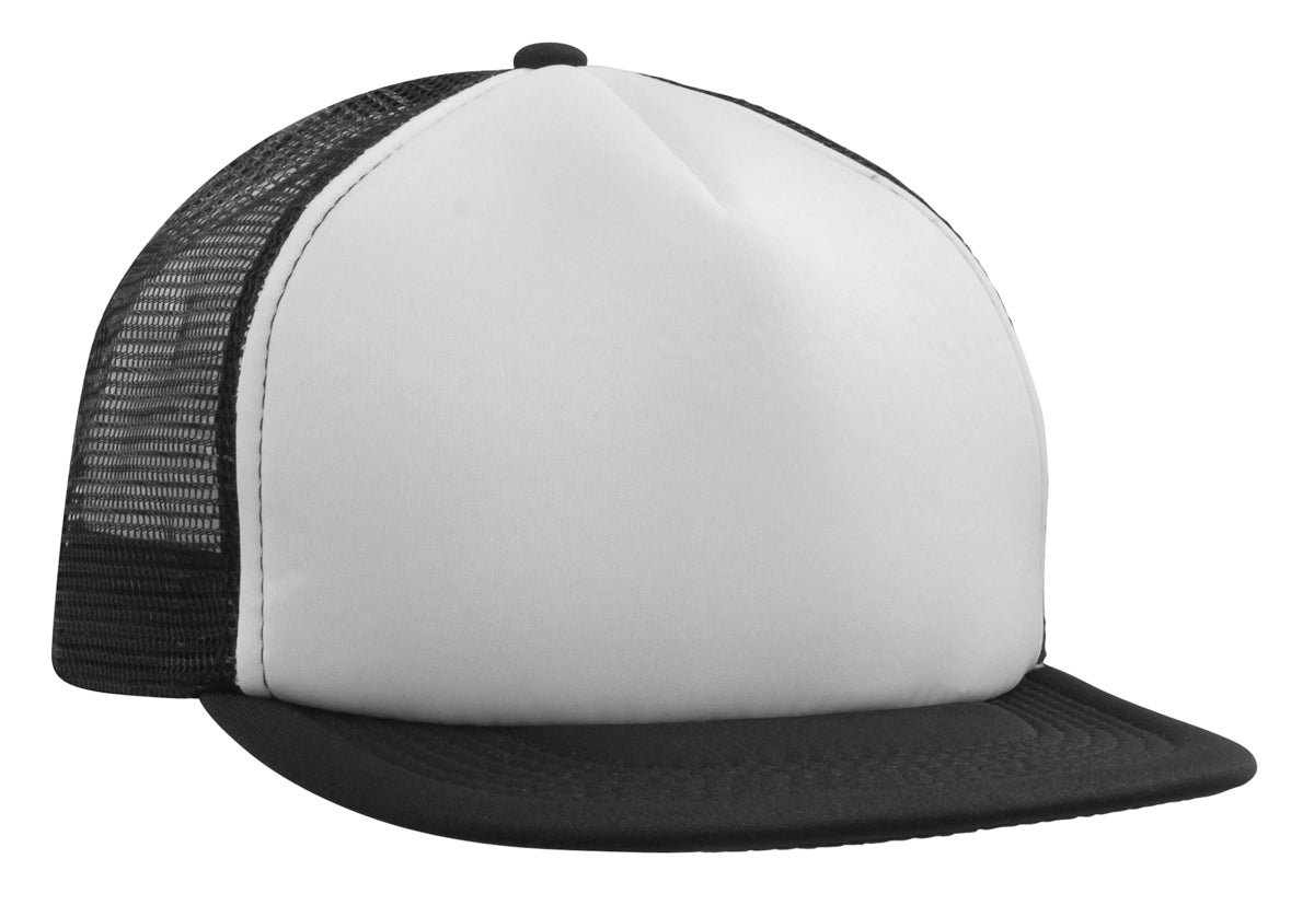 Trucker Mesh Cap With Flat Peak in White/Black