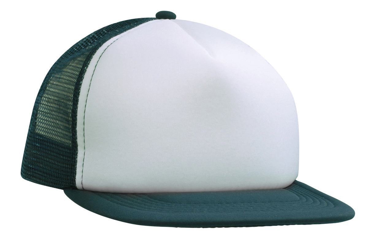 Trucker Mesh Cap With Flat Peak in White/Navy