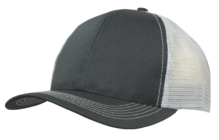 Breathable Poly Twill With Mesh Back in Black/Grey