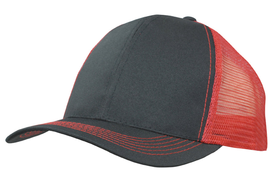 Breathable Poly Twill With Mesh Back in Black/Red