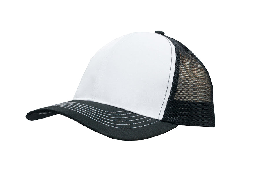Breathable Poly Twill With Mesh Back in White/Black