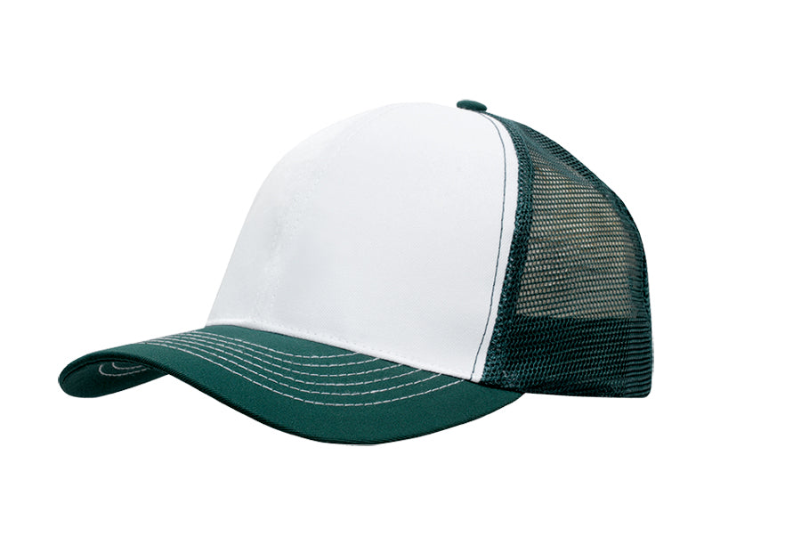 Breathable Poly Twill With Mesh Back in White/Bottle