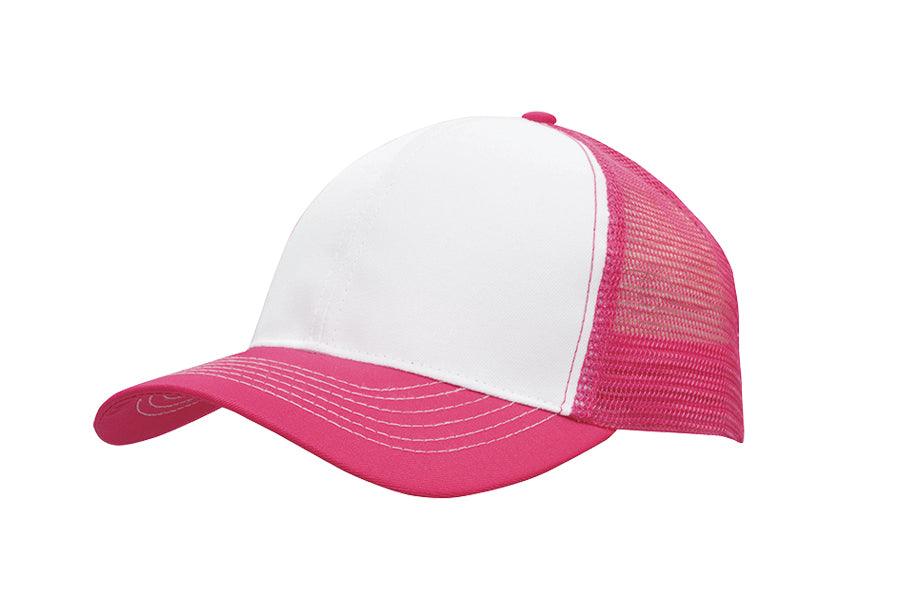 Breathable Poly Twill With Mesh Back in White/Hot Pink