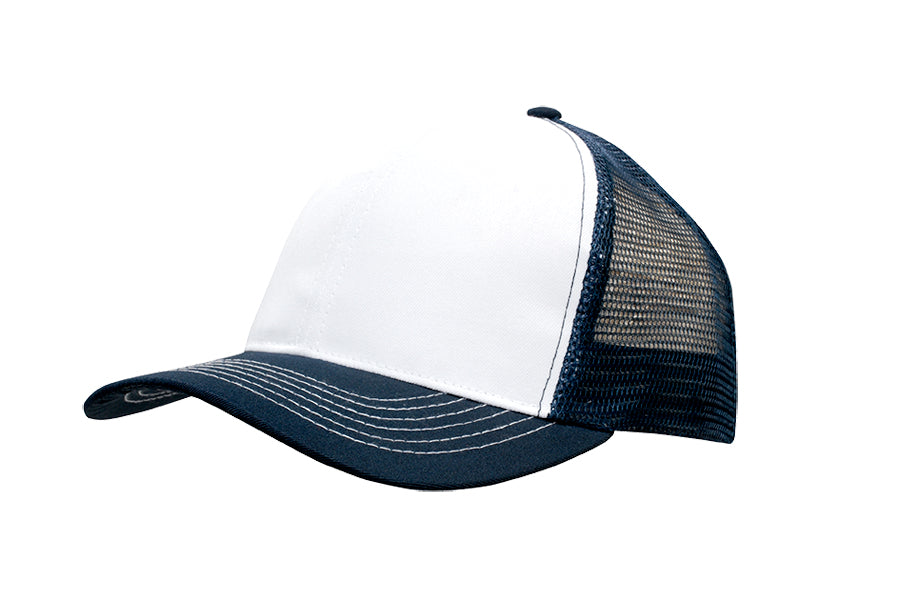 Breathable Poly Twill With Mesh Back in White/Navy