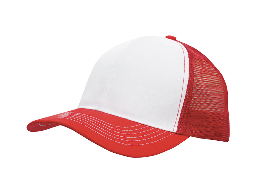 Breathable Poly Twill With Mesh Back in White/Red
