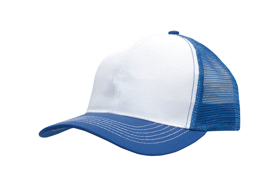 Breathable Poly Twill With Mesh Back in White/Royal