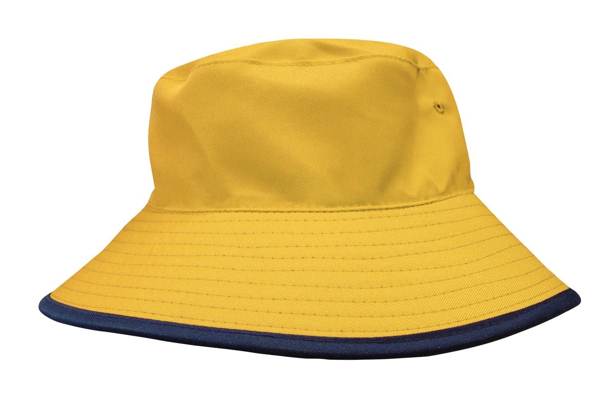Reversible Breathable Poly Twill Bucket Hat in Navy/Gold