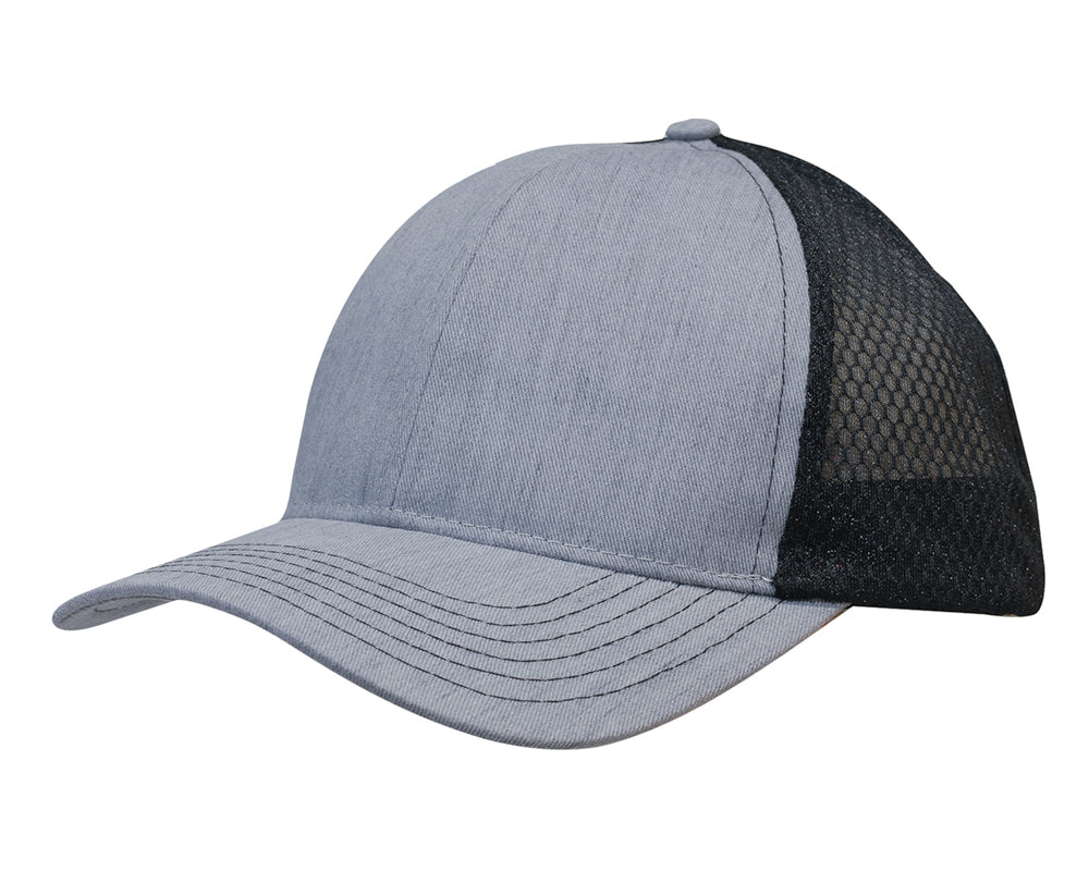 Light Brushed Poly Cotton Marle with honeycomb mesh in Grey/Black