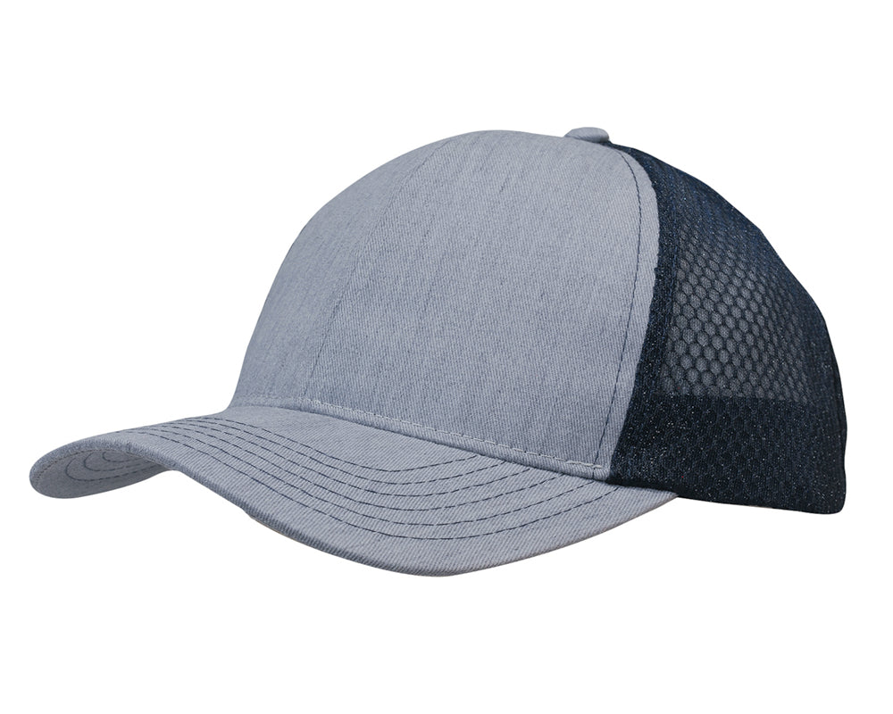 Light Brushed Poly Cotton Marle with honeycomb mesh in Grey/Navy