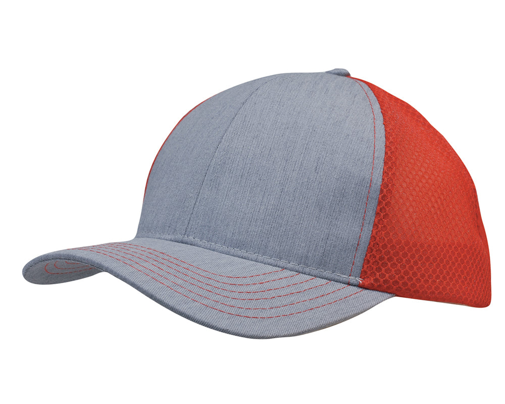 Light Brushed Poly Cotton Marle with honeycomb mesh in Grey/Red