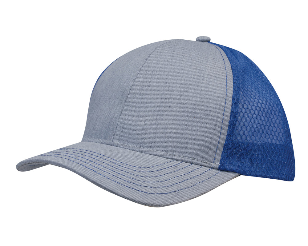 Light Brushed Poly Cotton Marle with honeycomb mesh in Grey/Royal