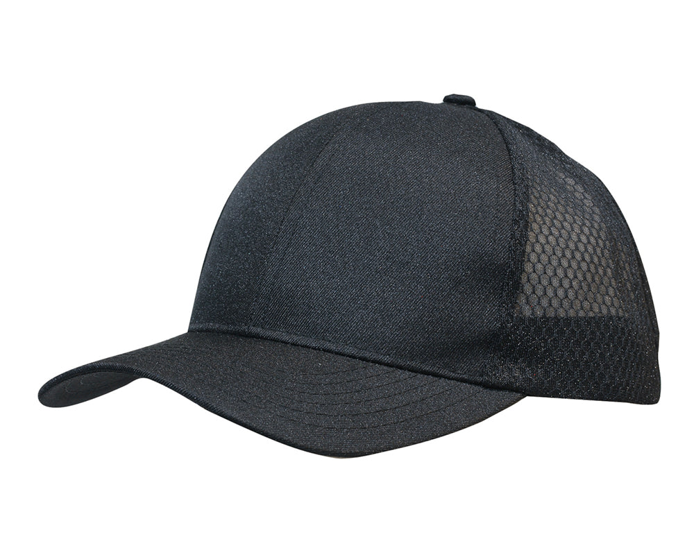 Breathable poly twill with honeycomb mesh in Black