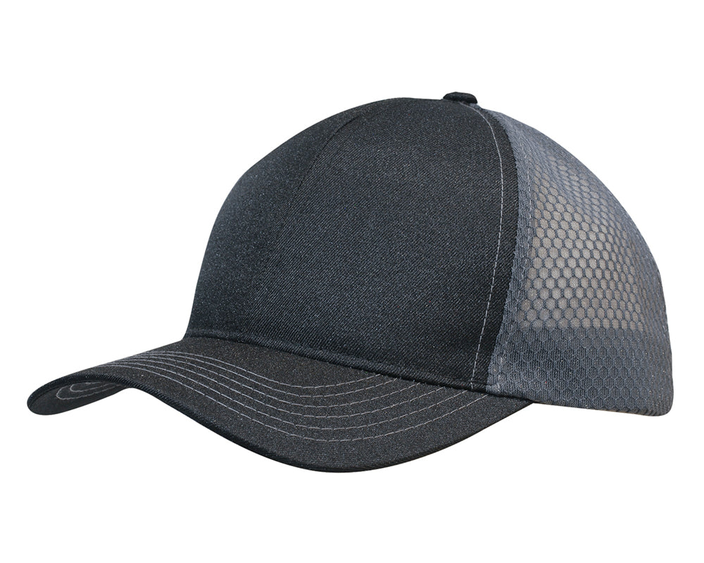 Breathable poly twill with honeycomb mesh in Black/Charcoal