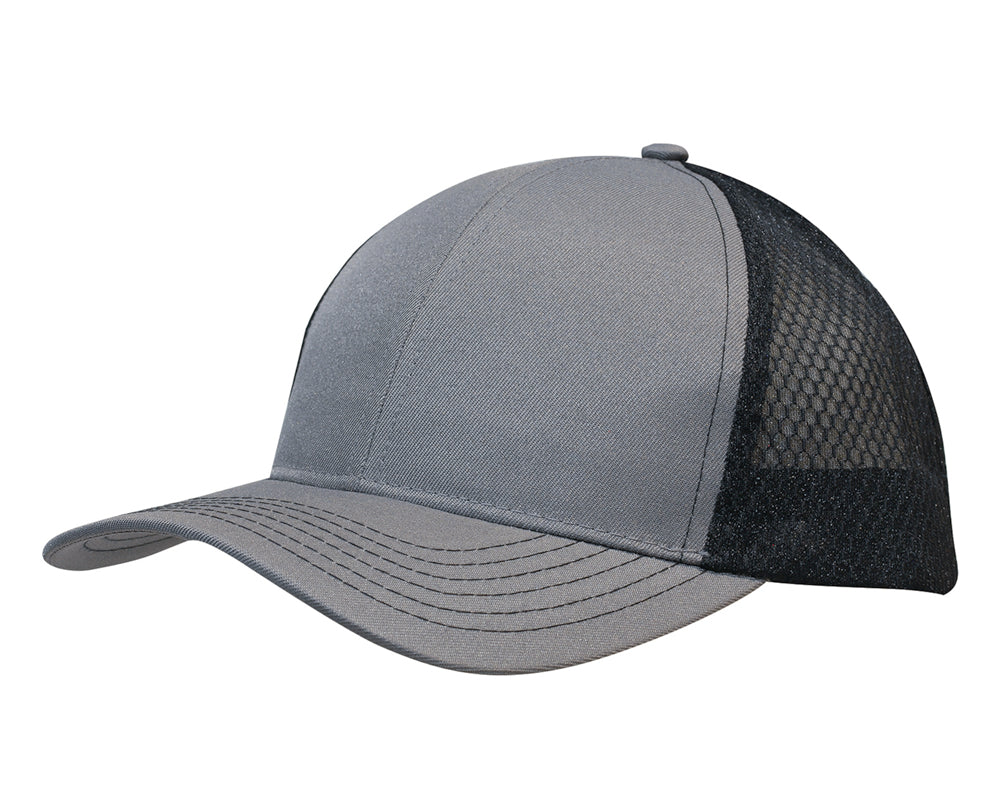 Breathable poly twill with honeycomb mesh in Charcoal/Black