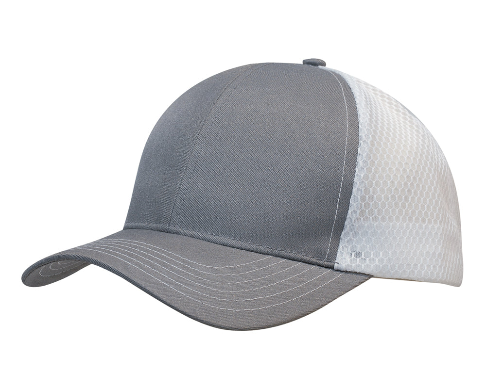 Breathable poly twill with honeycomb mesh in Charcoal/White