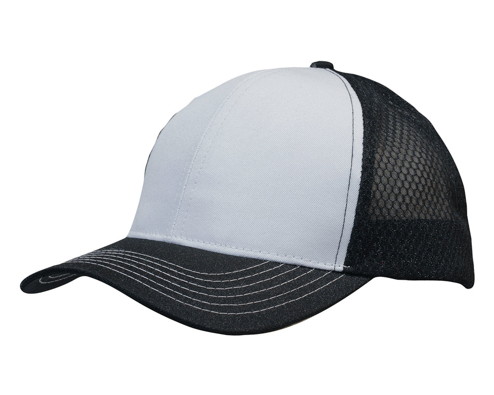 Breathable poly twill with honeycomb mesh in White/Black