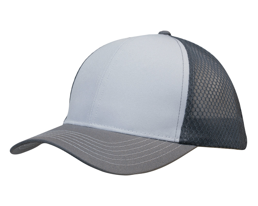 Breathable poly twill with honeycomb mesh in White/Charcoal