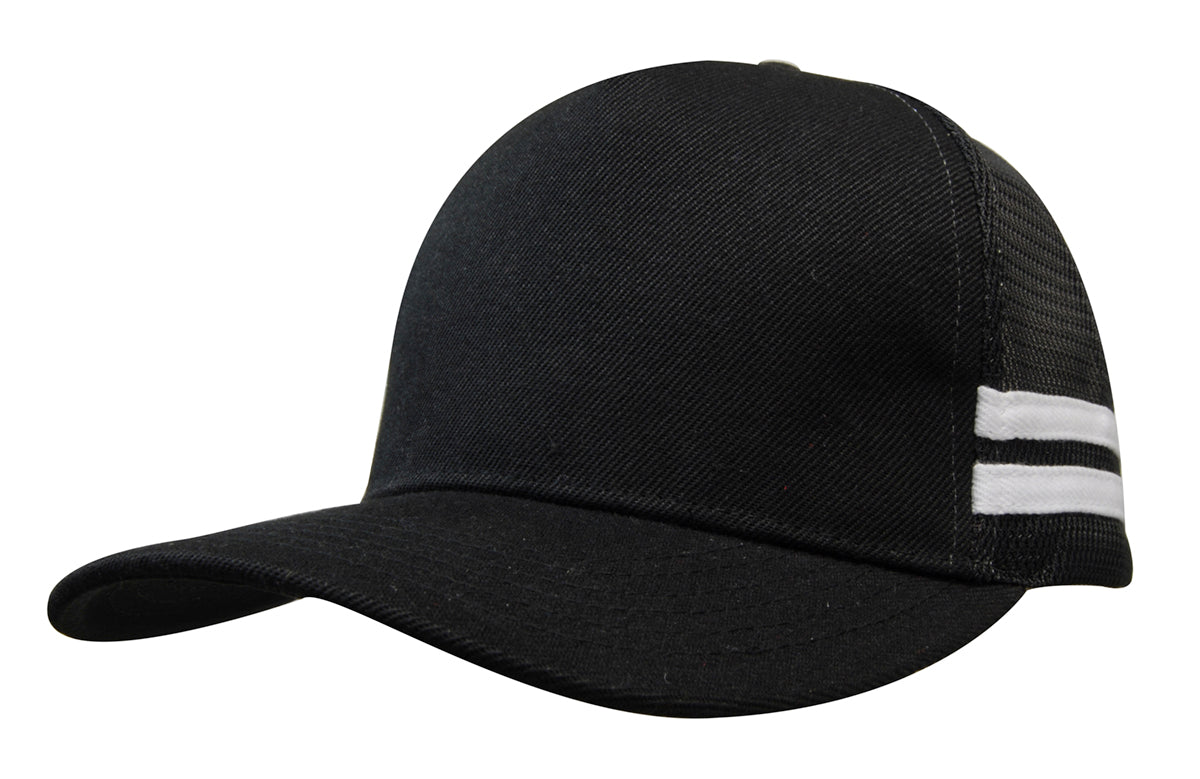 American Premium Twill/Mesh Deep Fit Trucker with Stripes in Black/White