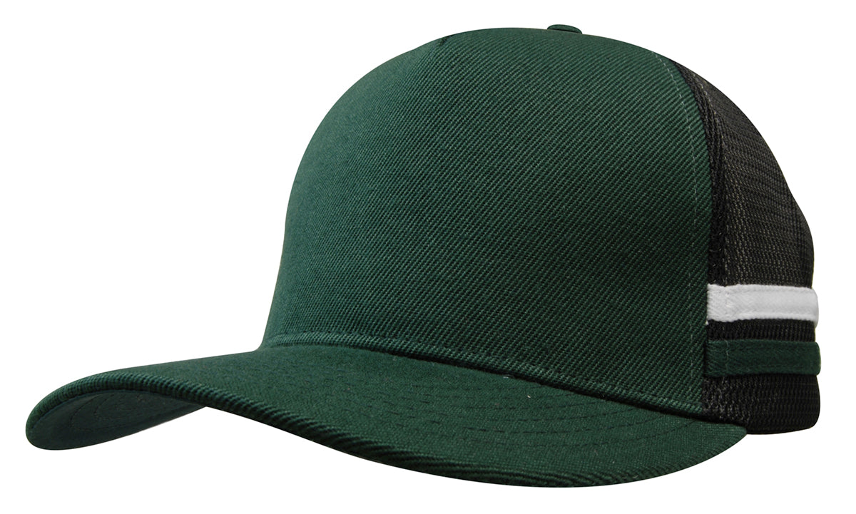 American Premium Twill/Mesh Deep Fit Trucker with Stripes in Bottle/Black/White