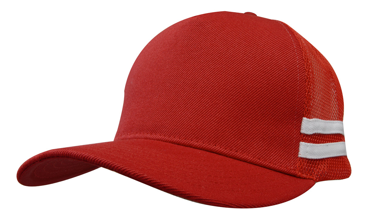 American Premium Twill/Mesh Deep Fit Trucker with Stripes in Red/White
