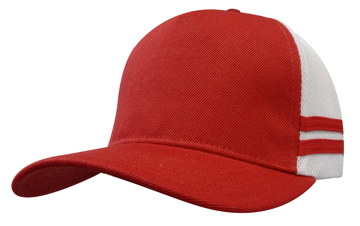 American Premium Twill/Mesh Deep Fit Trucker with Stripes in Red/White/Red