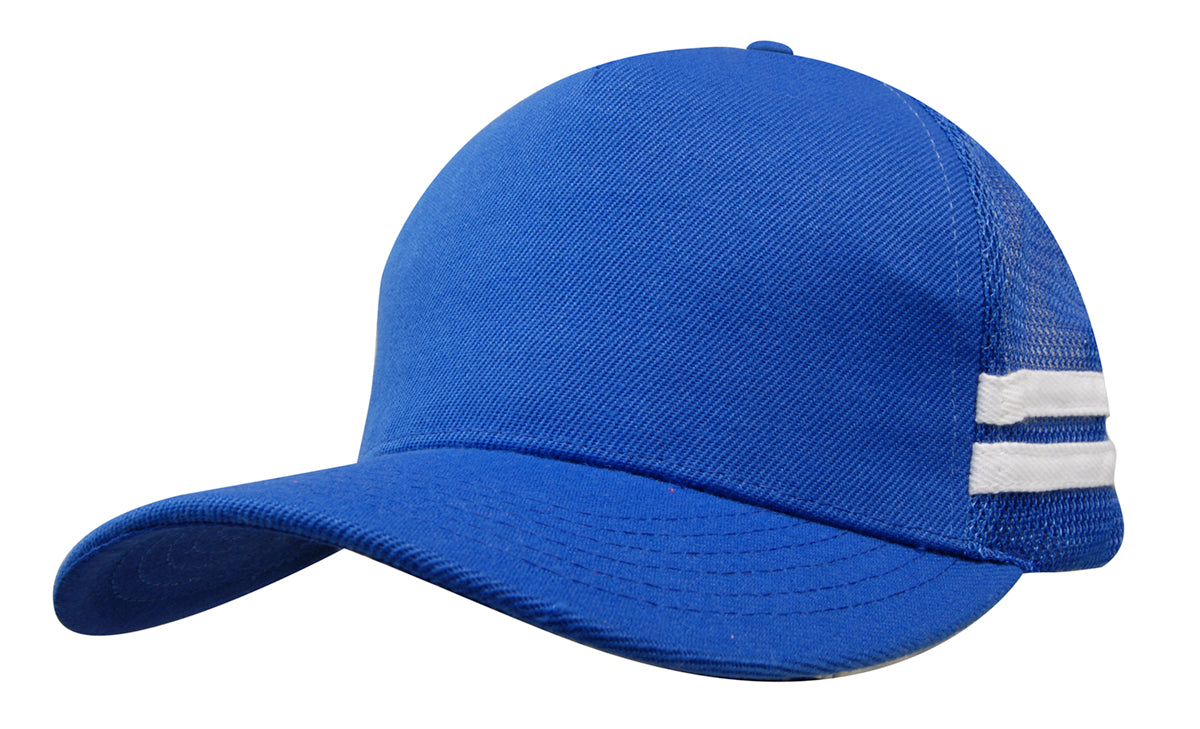 American Premium Twill/Mesh Deep Fit Trucker with Stripes in Royal/White