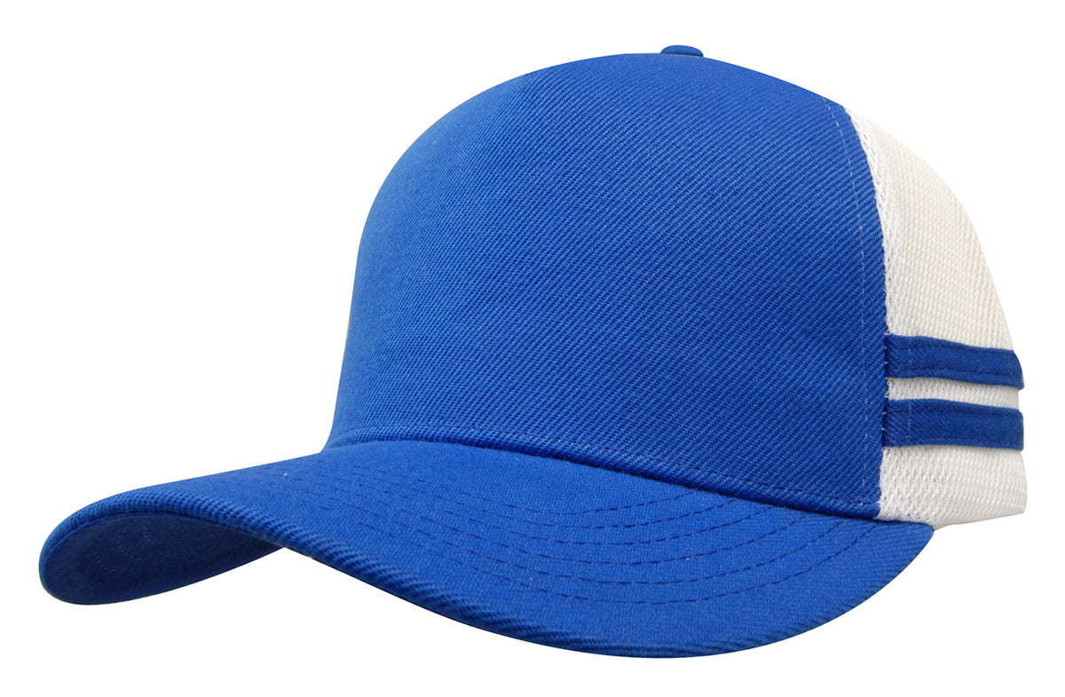American Premium Twill/Mesh Deep Fit Trucker with Stripes in Royal/White/Royal