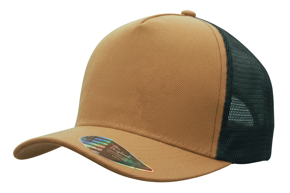 American Premium Twill/Mesh Deep Fit Trucker Cap in Brown/Black
