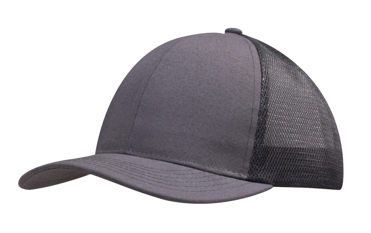 Brushed Cotton with Mesh Back Cap in Charcoal/Black