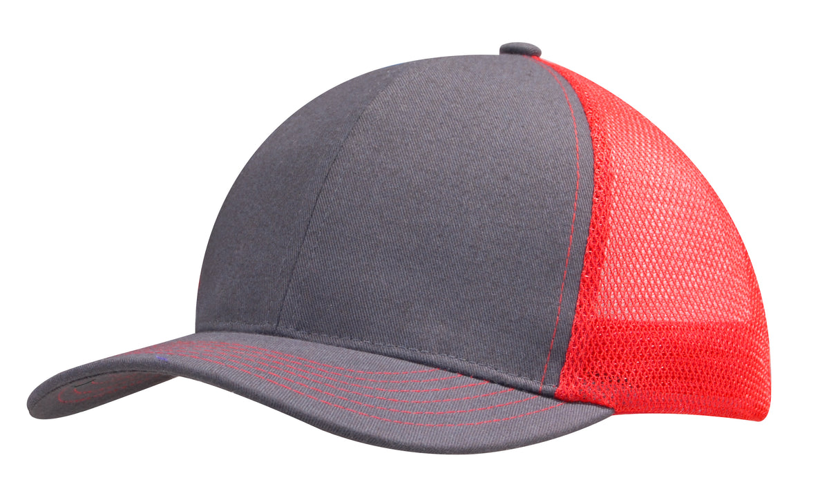 Brushed Cotton with Mesh Back Cap in Charcoal/Red