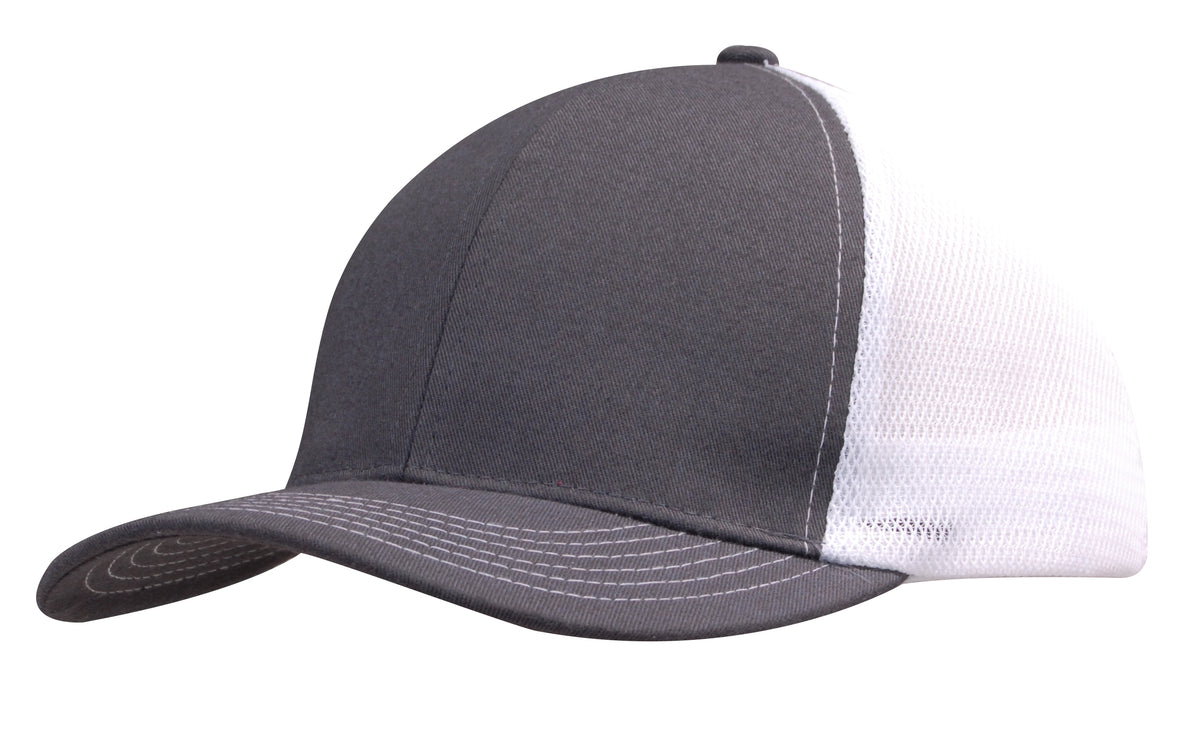 Brushed Cotton with Mesh Back Cap in Charcoal/White
