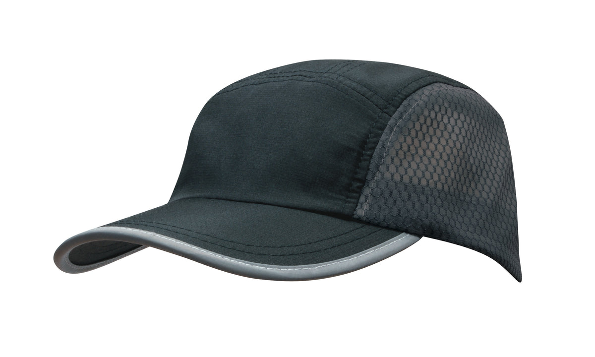 Sports Ripstop with Bee Hive Mesh and Towelling Sweatband in Black/Grey