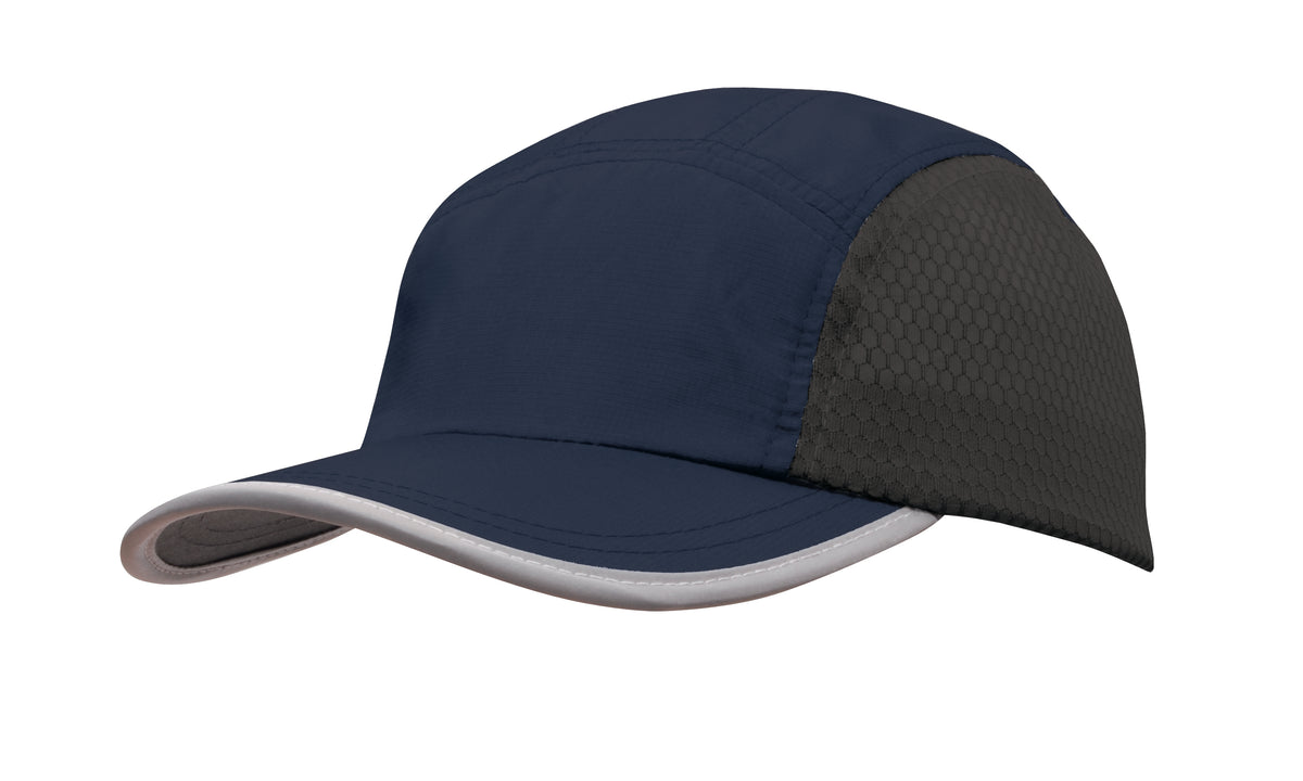 Sports Ripstop with Bee Hive Mesh and Towelling Sweatband in Navy/Grey