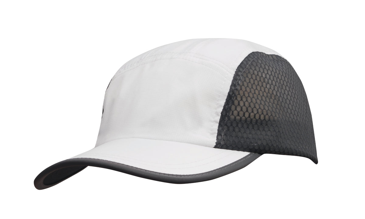 Sports Ripstop with Bee Hive Mesh and Towelling Sweatband in White/Grey