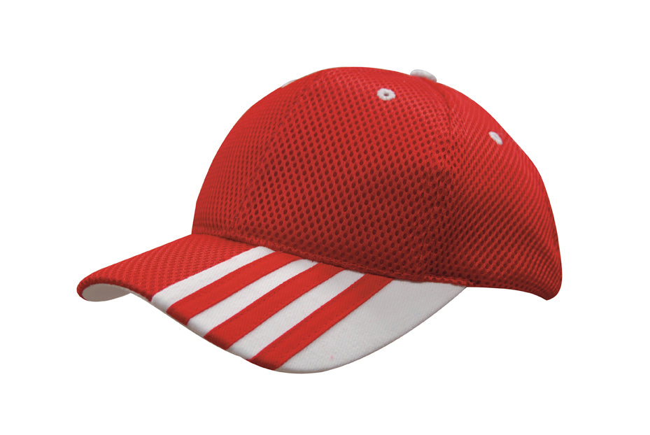 Sandwich Mesh with Striping on Peak in Red/White