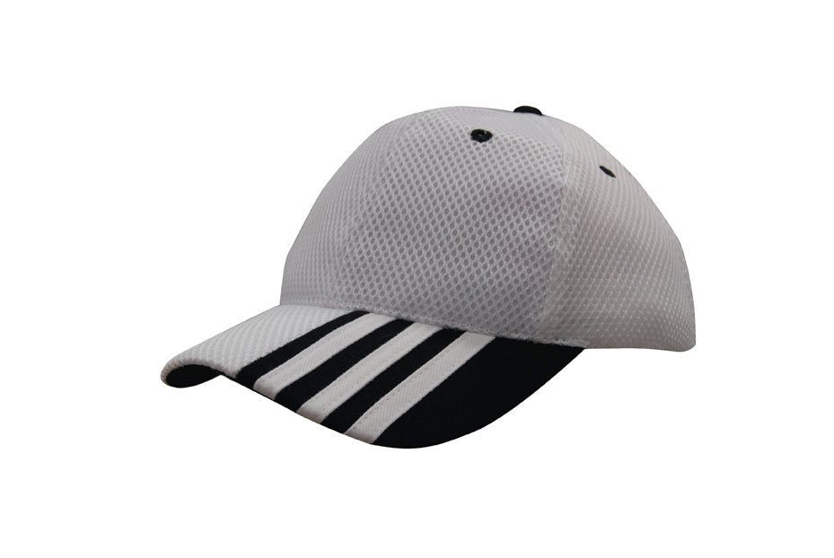 Sandwich Mesh with Striping on Peak in White/Black