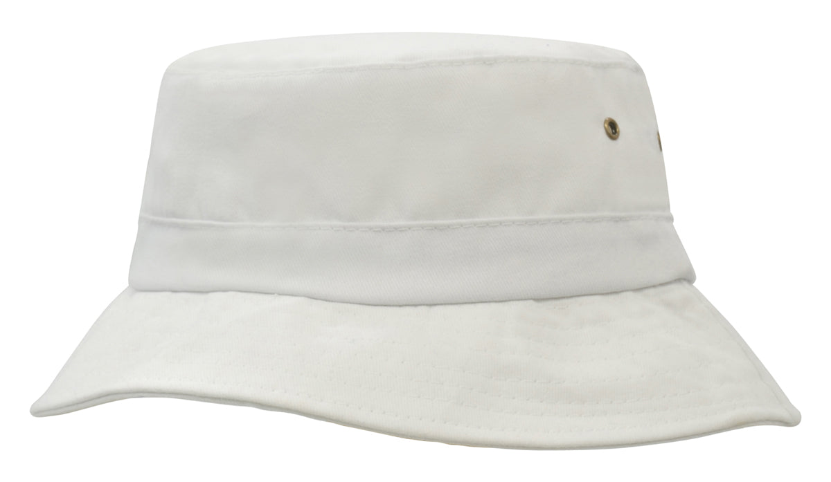 Brushed Sports Twill Childs Bucket Hat in White