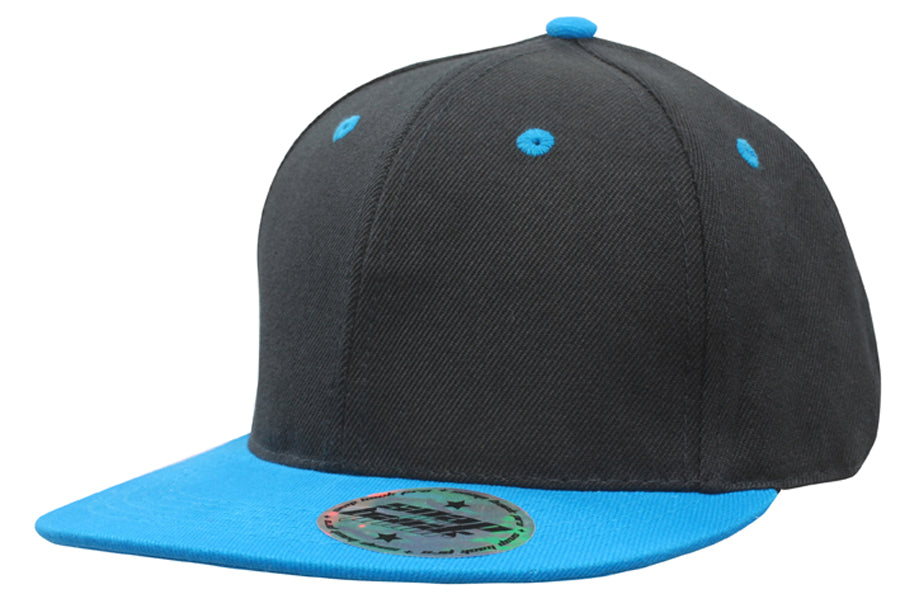 Premium American Twill Youth Size with Snap Back Pro Junior Styling in Black/Cyan
