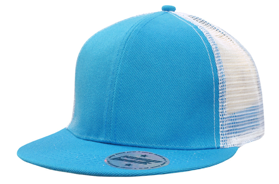 Premium American Twill with Mesh Back & Snap Back Pro Styling in Cyan/White