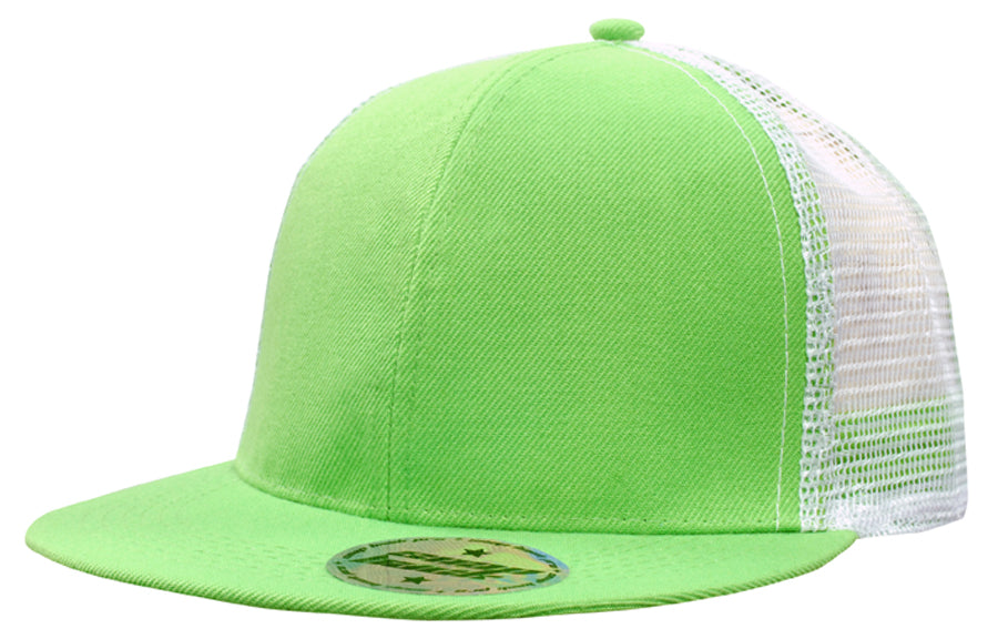 Premium American Twill with Mesh Back & Snap Back Pro Styling in Bright Green/White