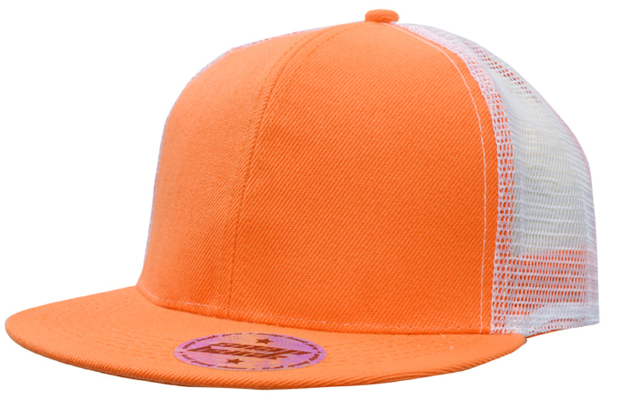 Premium American Twill with Mesh Back & Snap Back Pro Styling in Orange/White