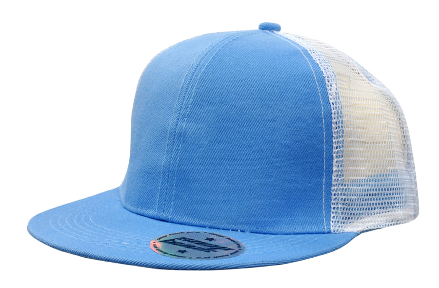 Premium American Twill with Mesh Back & Snap Back Pro Styling in Sky/White