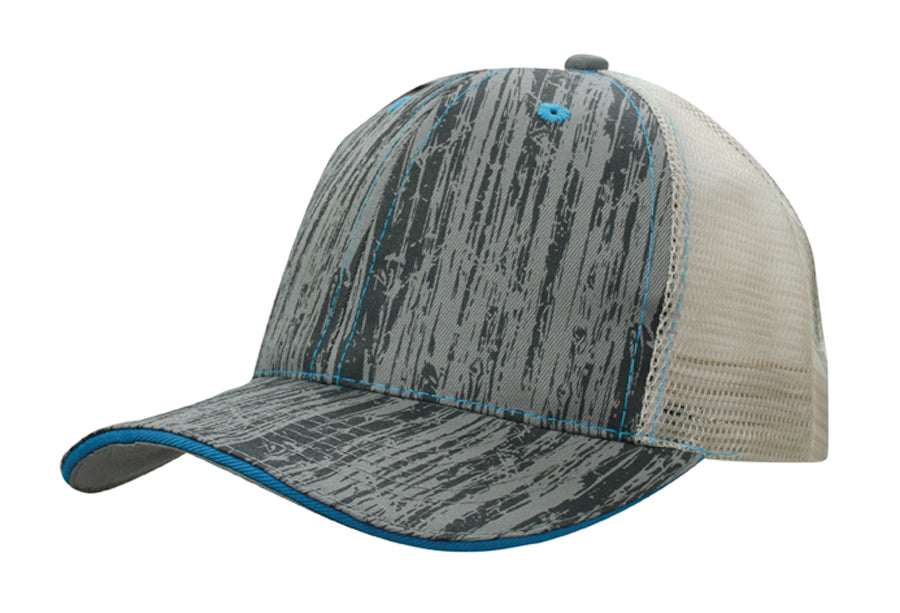 Wood Printed With Mesh Back in Cyan/Stone