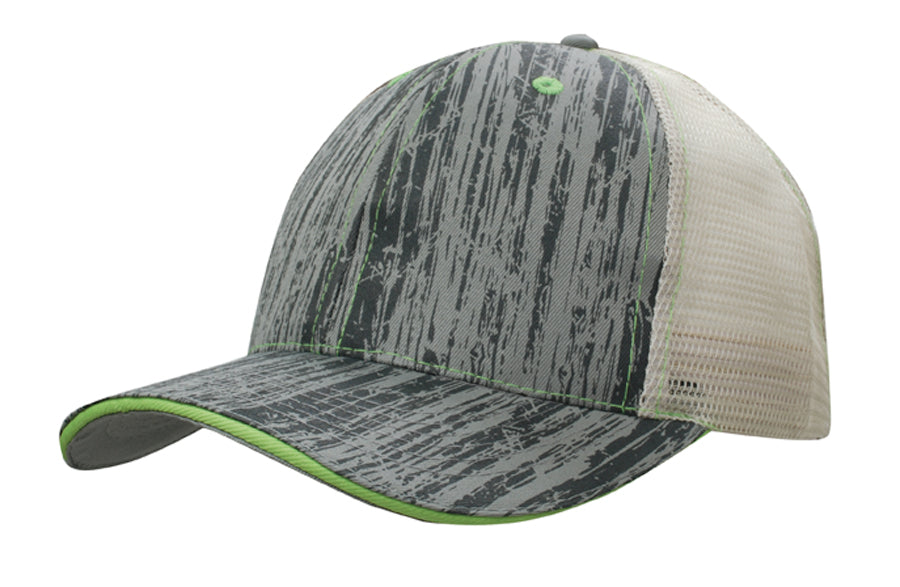 Wood Printed With Mesh Back in Bright Green/Stone