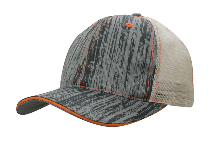 Wood Printed With Mesh Back in Orange/Stone