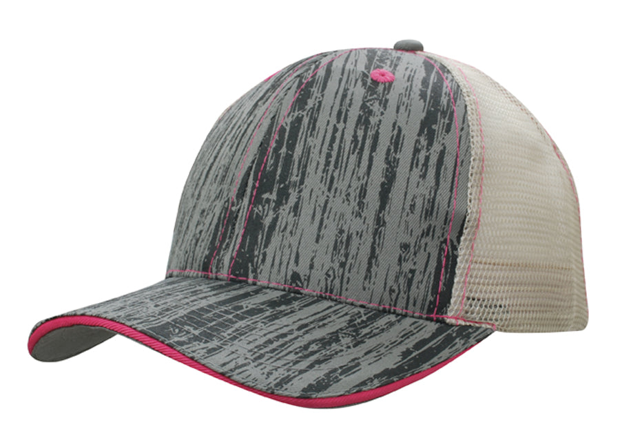 Wood Printed With Mesh Back in Hot Pink/Stone