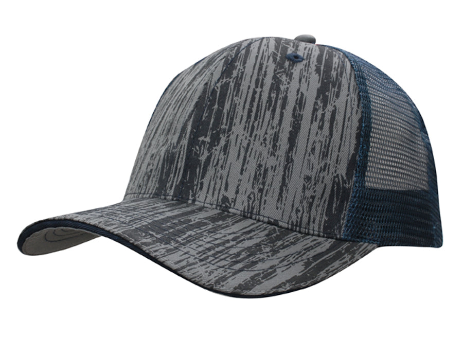 Wood Printed With Mesh Back in Navy