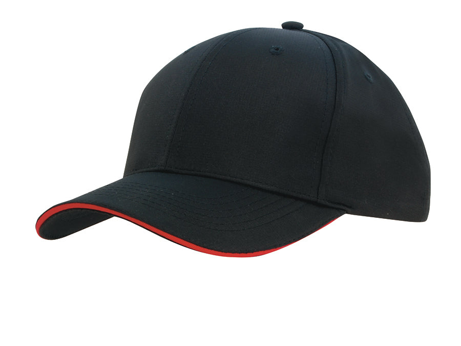 Sports Ripstop Cap with Sandwich Trim in Black/Red