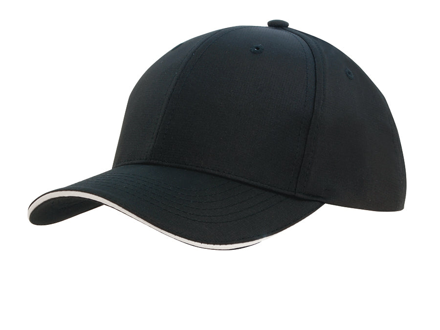 Sports Ripstop Cap with Sandwich Trim in Black/White